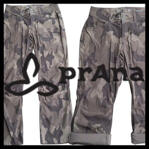 PrAna Grey/Black Camouflage Standard Fit Crop Roll Up Pants (4)